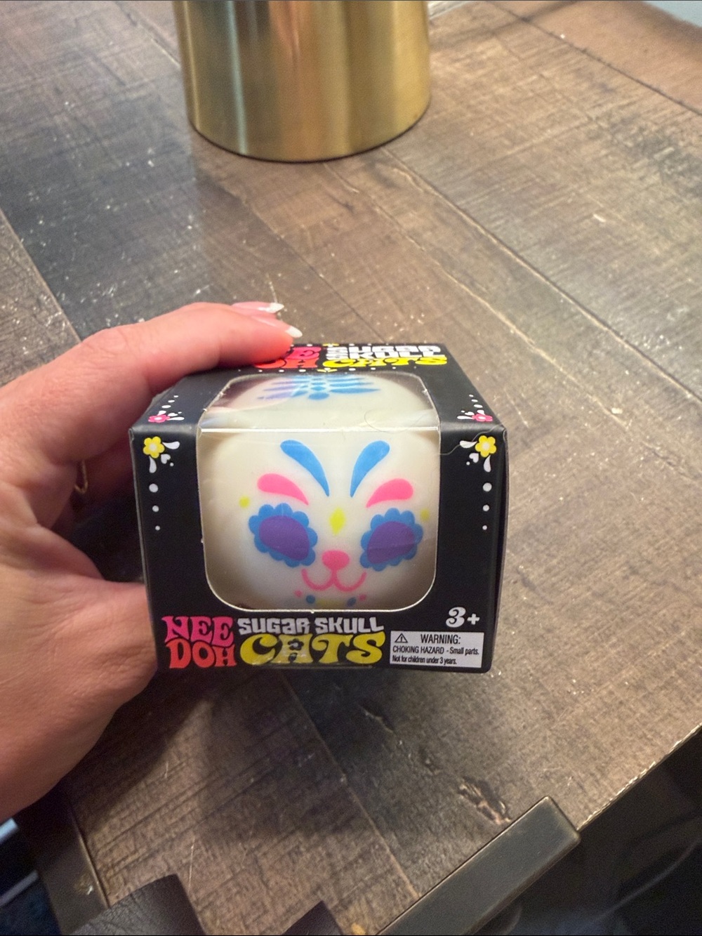 NEEDOH Sugar Skull Cat  - White with blue & purple, yellow, pink accents